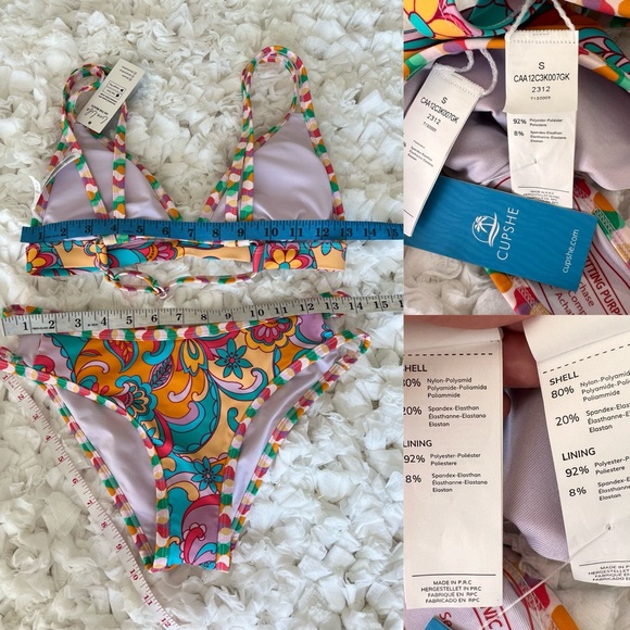 NWT Boho Wavy Striped Strappy V-Neck Top & Cutout Bikini Set SIZE SMALL - Picture 15 of 17
